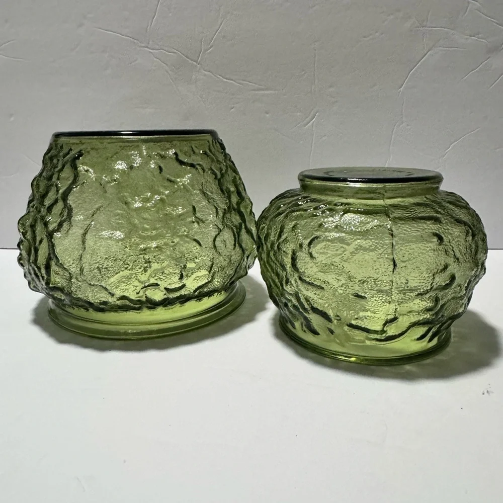 Vintage EO Brody Co. Olive Glass Crinkle Textured Vase Planters